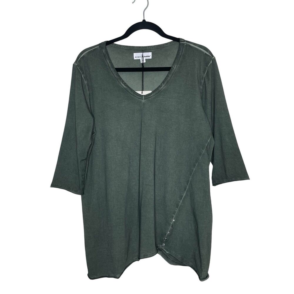NEON BUDDHA Jungle Tunic Top Leaf Green Stud Detail Oversized Lagenlook Size XS